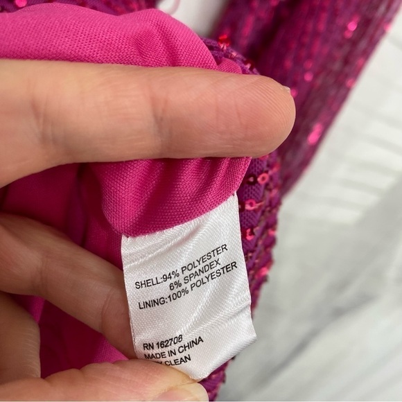 LDT Size 6 Pink Sequined Long Sleeve Short Dress Belted Pockets Cocktail A-Line - Picture 15 of 16